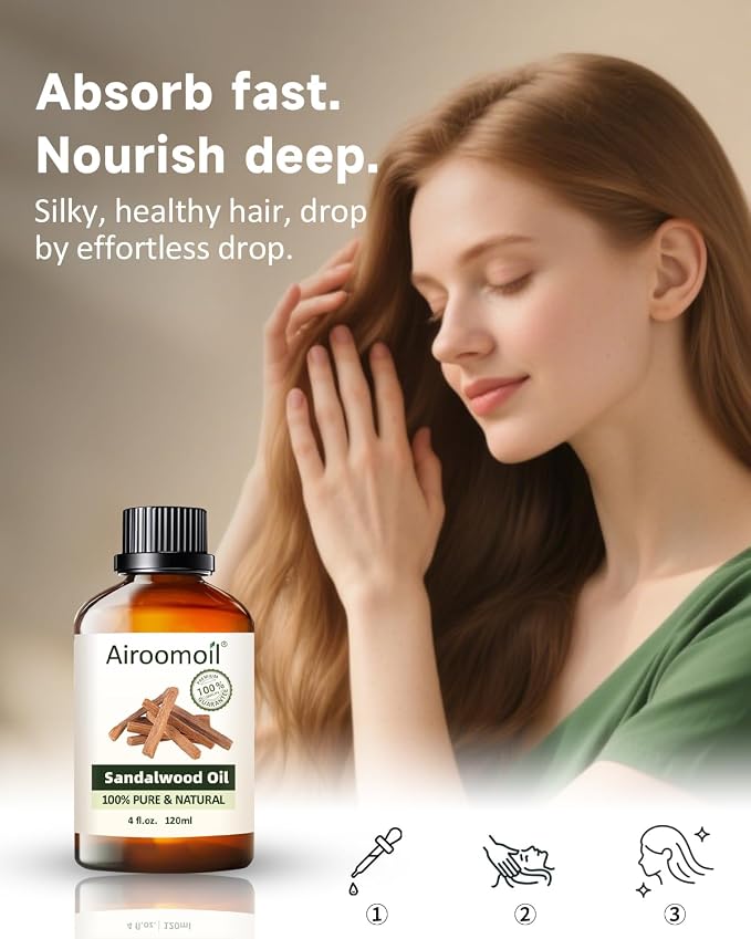 Sandalwood Essential Oil, 100% Pure Natural Sandalwood Oil for Diffuser, Aromatherapy, Skincare, Oil, Massage & DIY Perfume Making, Large 4 fl oz | Woody, Creamy, Long-Lasting Scent