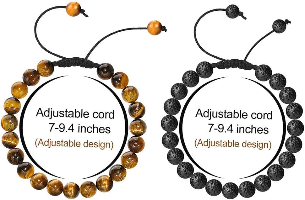 M MOOHAM Mens Bracelet - Beaded Natural Stone 8mm Tiger Eye Matte Agate Lava Rock Bracelets for Men Teen Boys Grandpa Dad Birthday Gifts Jewelry