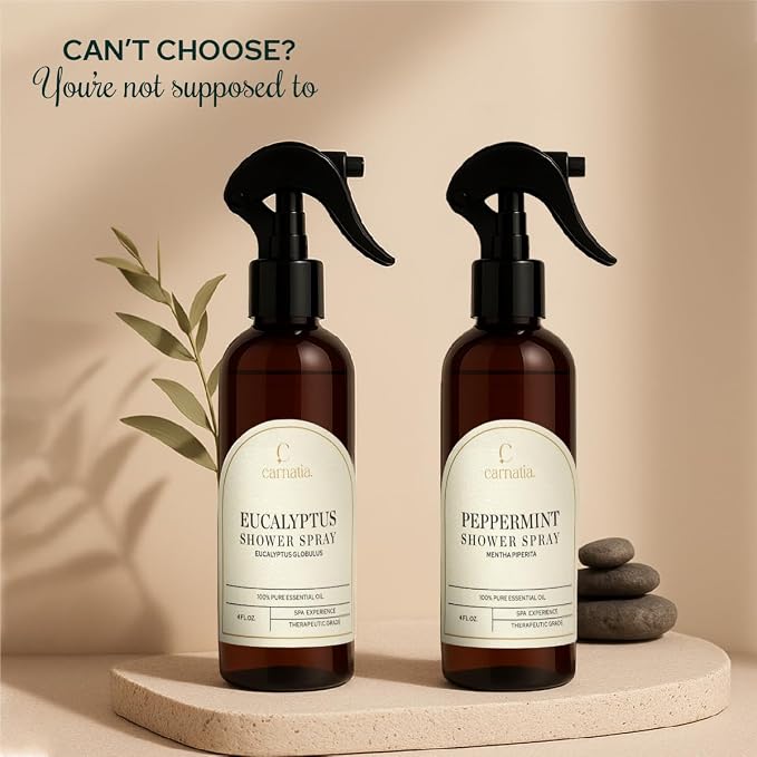 Carnatia Eucalyptus Shower Spray – Aromatherapy Essential Oil Mist for Showers | Spa-Like Refreshing Steam Experience | 4 fl oz Trigger Pump Spray for Clarity & Calm