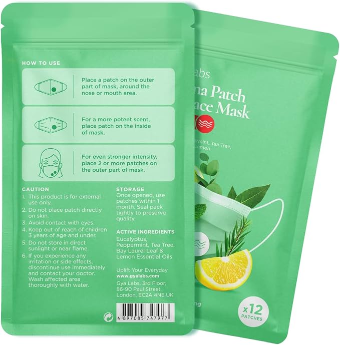 Gya Labs Breathe Aroma Patch - Essential Oil Scented Mask Stickers For Face Masks & Pillows, Infused With Refreshing & Fragrant Essential Oils (5 Packs, 60 Stickers)