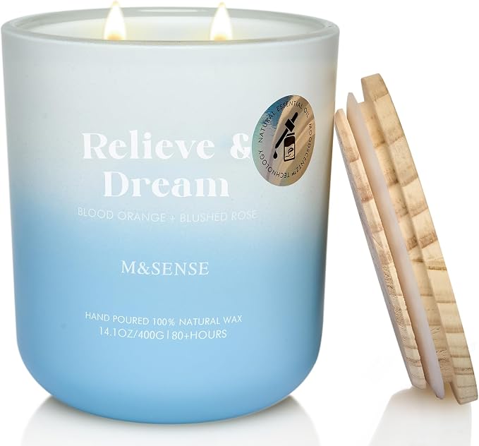 M&SENSE Sandalwood Jasmine Aromatherapy Candle 14.1oz for Stress Relief | 80-Hour Natural Soy Wax, Long Lasting Clean Non Toxic, Fresh Smelling for Spiritual Healing Gift