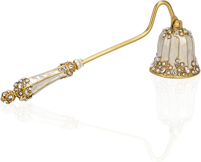 Vintage Candle Snuffer Decorative Royal-Style Candle Flame Extinguisher Tool to Put Out Candle Flame Safely and Stylishly, 7.2 x 2.75 x 1.55 Inches (Pearl White)