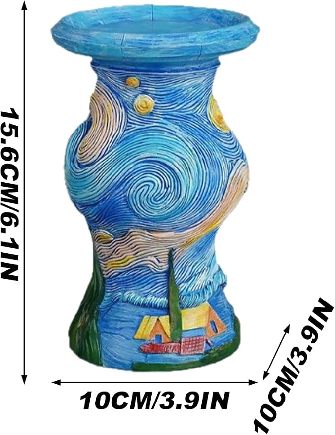 Vangogh Starry Nights Candlestick, Resin Decorative Taper Candle Holder, Art Home Decor, VintageCandle Sticks Holder, Candle Pillar Stands for Table Mantel Wedding Housewarming Gift Home Decoration
