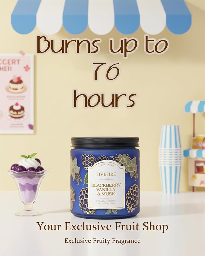 BlackBerry Vanilla Musk Scented Candles for Bathroom, 13oz Natural Soy Wax 2-Wick Jar, Up to 76-Hour Clean Burn, Fruity Cream Musk Home Fragrance, Gift for Women Men