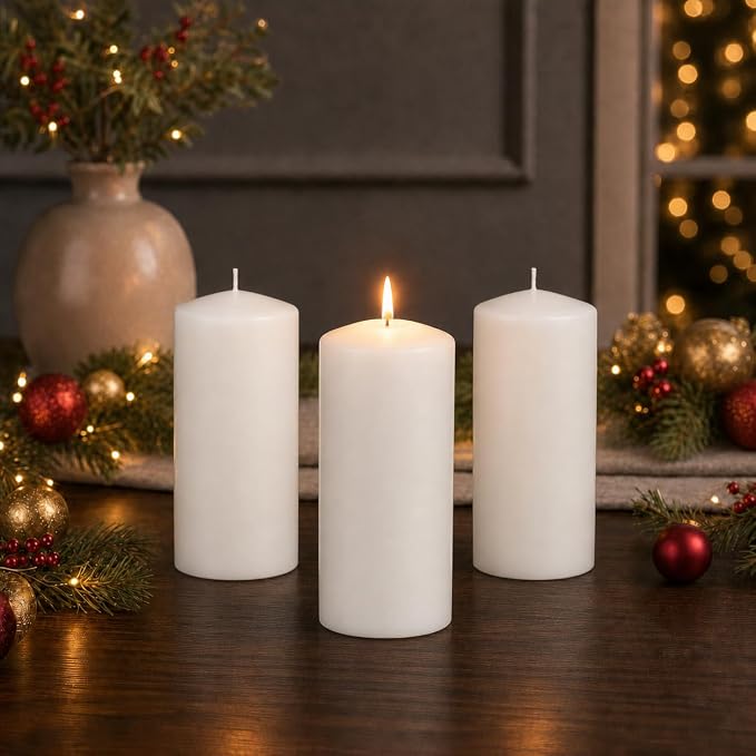 yummi 3" x 6" White Round Pillar Candles - 3 per Pack