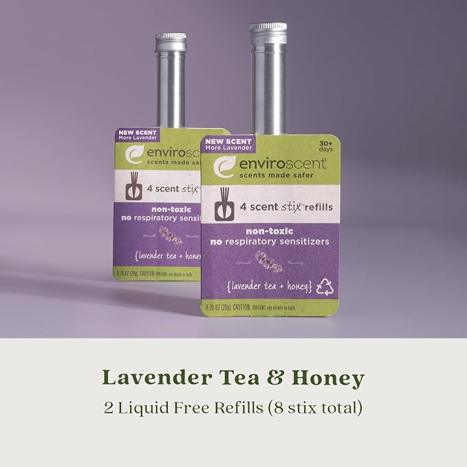 Enviroscent Non-Toxic Air Freshener Scent Stix™ Refills - Compatible with Enviroscent Scent Stix™ Liquid-Free Diffuser Kit - Fragrance Lasts Up to 60 Days - Lavender Tea & Honey (Pack of 2)