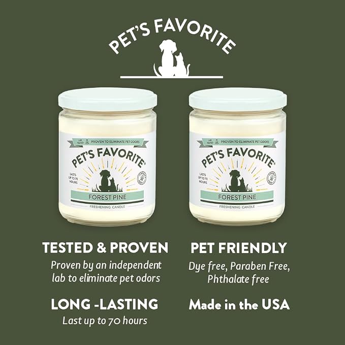 Pet's Favorite Scented Candles with a Cotton Wick, Clean Burning Pet Candles with a Natural Fiber Wick and 70 Hour Burn Time, Forest Pine Pack of 2