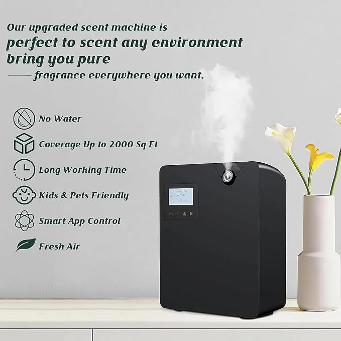300 Ml Smart Scent Air Machine, Bluetooth and Wi-fi Control, Waterless Essential Oil Diffuser with Nebulising Technology, 2000 Sq Ft Coverage HVAC Scent Diffuser, for The Home, Hotels and Spas