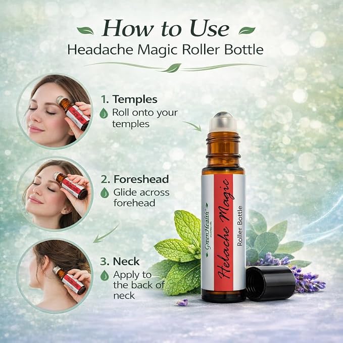 GreenHealth- Pre-Diluted Essential Oil Roll-On - Headache Magic 10 ml Roll On - Ready-to-Use