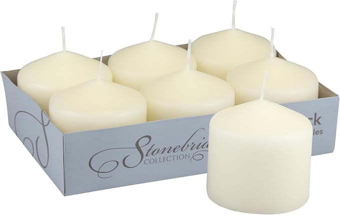 Stonebriar Unscented Pillar Candles – 18 Hour Burn Time, Long-Lasting Wax Candles for Weddings, Holidays, Home Décor & Special Events, Pack of 6, Ivory, 3" x 3"