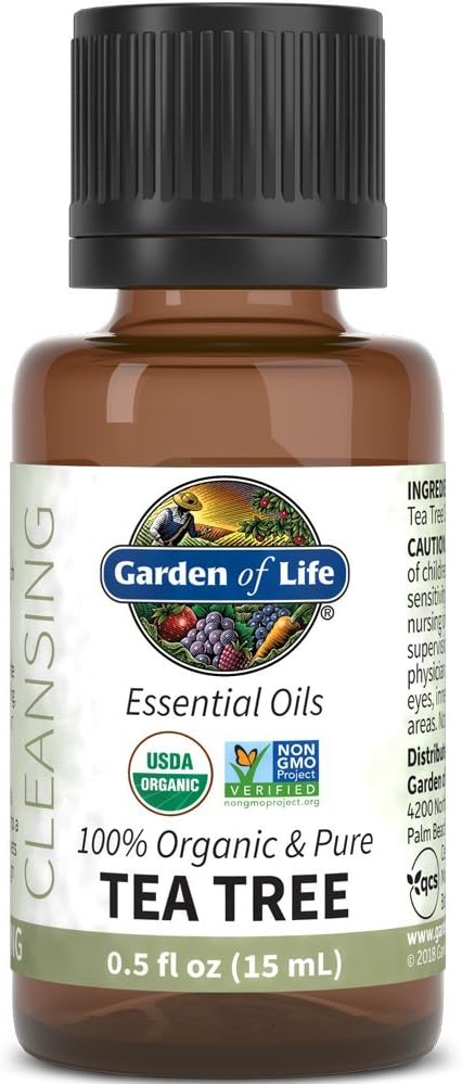 Garden of Life Tea Tree Essential Oil – 100% Pure Essential Oil for Diffuser, Aromatherapy, Meditation, Purifying and Refreshing, USDA Organic, Non-GMO, 0.5 fl oz