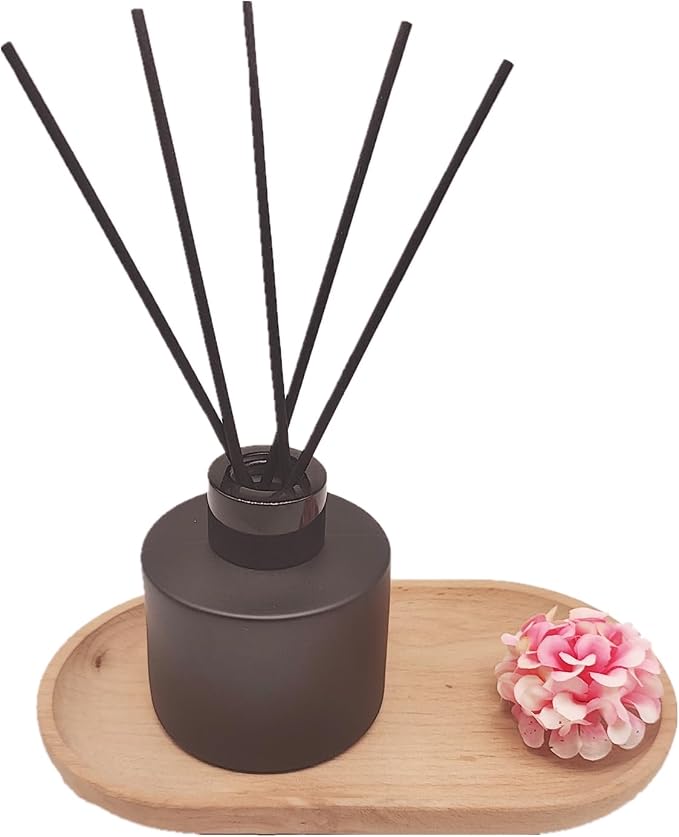4PCS Reed Diffuser Bottle, Empty Matte Black Glass Jar with Black Sticks,Fragrance Replacement Container 100ml(4, Round)