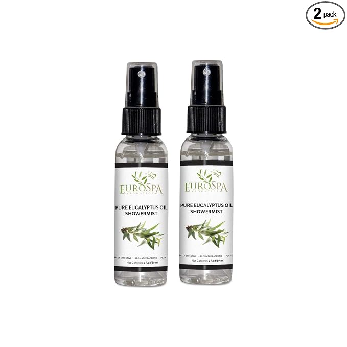 EuroSpa Aromatics Pure Eucalyptus Oil ShowerMist and Steam Room Spray, All-Natural Premium Aromatherapy Essential Oils - Pure Eucalyptus, 2oz, 2 Pack