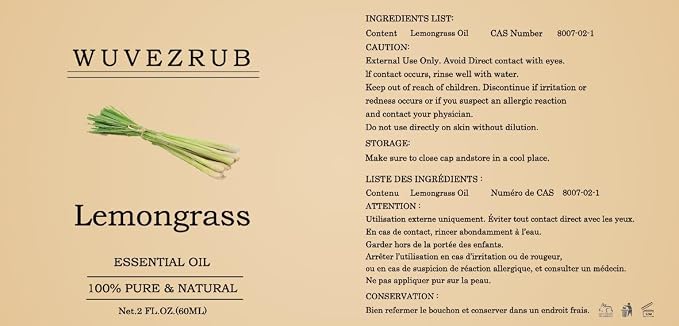 Lemongrass Essential Oils 60ML, 100% Pure and Natural Essential Oil for Aromatherapy Diffuser - 2 Fl Oz/Lemongrass