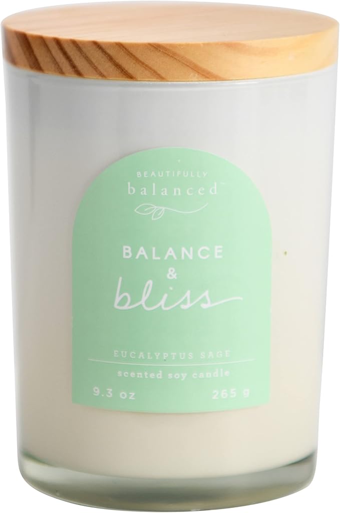 Scented Lidded Glass Soy Candle, Balance + Bliss, 9.3 oz.