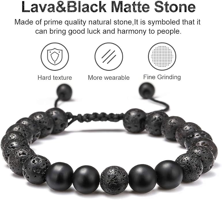 M MOOHAM Mens Bracelet - Beaded Natural Stone 8mm Tiger Eye Matte Agate Lava Rock Bracelets for Men Teen Boys Grandpa Dad Birthday Gifts Jewelry