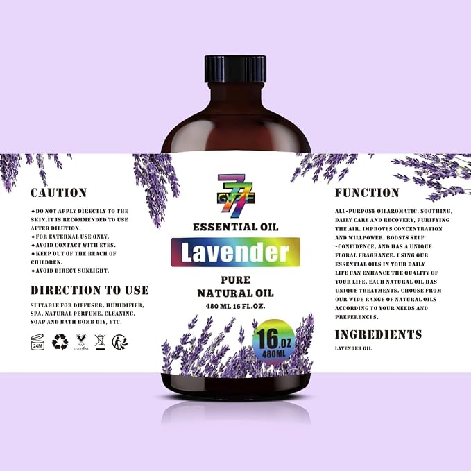 Lavender Essential Oil, Lavender Oils, for Diffuser, Humidifier, Pillow, Yoga, Massage, DIY Candles, Soap, Home, Gift, Essential Oil, GV77ZF Lavender Fragrance Oil - 16 fl oz (480 ml)