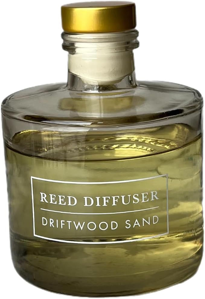 Bellevue Reed Diffuser, 6 fl oz Glass Filled Diffuser, Highly Concentrated Fragrances with Essential Oils, Home Fragrance, Scent:Driftwood Sand