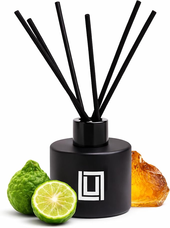 Lulu Candles | Reed Diffuser Set | Bergamot & Amber | 6 Reed Sticks | Scent Diffuser for Bedroom Bathroom Living Room & Office (4.2 FL Oz.)