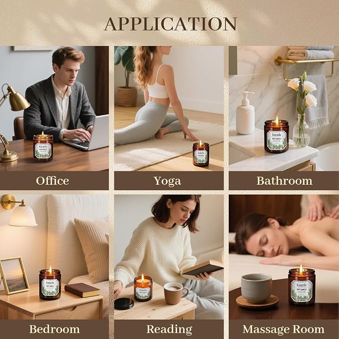 Soft Vanilla Scented Candle, Warm & Cozy Aromatherapy in Amber Glass Jar, Natural Soy Wax for Home Decor, Sweet Relaxing Gift for Women, 7oz