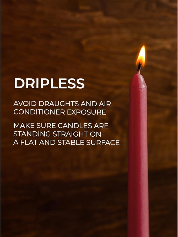 CANDWAX Bordeaux 8 inch Taper Candles Set of 4 - Unscented Smokeless Dripless Tall Candlesticks - Ideal for Party, Wedding or as a Romantic Dinner Table Centerpiece - Tapered Candle Sticks