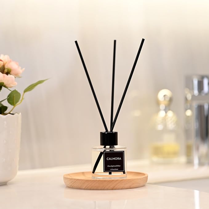 CALMORA Reed Diffuser Set of 3, 50ml Fresh Linen/Eucalyptus & Mint/Ocean Scented Oil Diffuser with 15 Sticks | Home Fragrance for Bedroom, Bathroom, Office & Living Room
