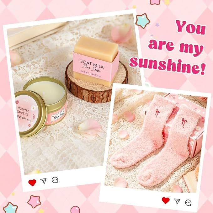 Birthday Gifts Baskets for Women, Get Well Soon Care Package for Girls | 9 PCS Sweet Pink Teen Girl Gift Trendy Stuff, Pick Me Up Gift Box, Surgery Recovery Care Package , Cheer Up Feel Better
