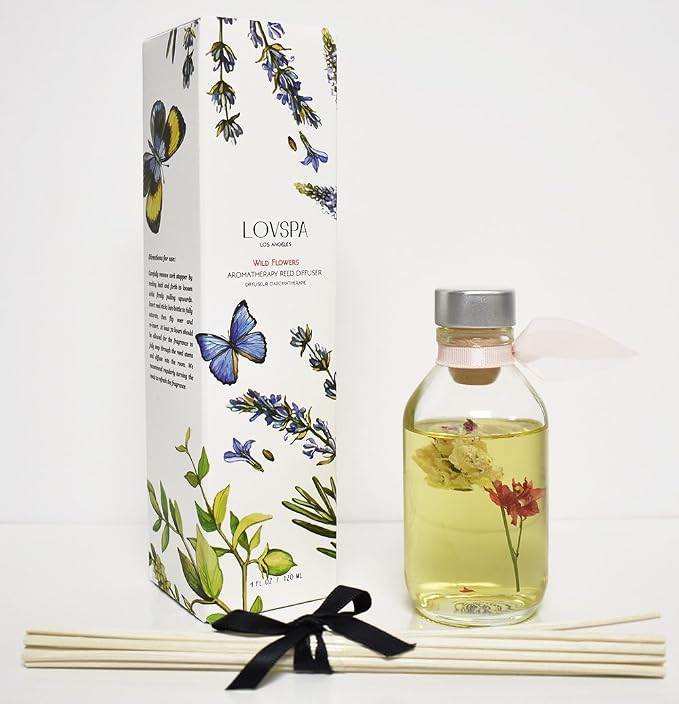 Wild Flowers Diffuser Set, Bathroom Decor, Home Fragrance, Spa Scent | Rose, egyptian jasmine, and sweet pea profile, guest bath, decorative glass bottle, powder room, entryway, office shelf