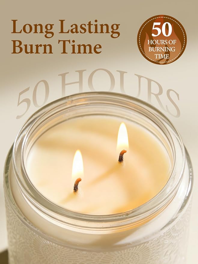 Cirhy Vanilla Scented Candle, White Candle–Home Scented Jar Candle with up to 50 Hour Burn Time, Natural Soy Wax, Dual Cotton Wicks, Aromatherapy for Sleep & Relaxation, Perfect Gifts for Women,7.4oz