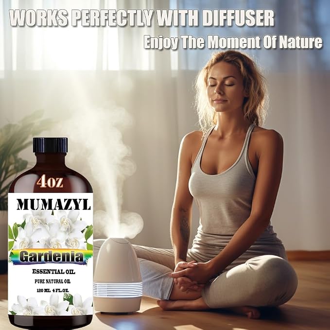 Gardenia Essential Oil, Gardenia Oil 4 Fl Oz 120ML for Diffuser Humidifier Yoga Cleaning DIY Candle Soap Making MUMAZYL Essential Oils