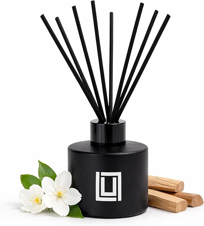 Lulu Candles | Reed Diffuser Set | Jasmine, Oud & Sandalwood | 6 Reed Sticks | Scent Diffuser for Bedroom Bathroom Living Room & Office - 4.2 FL Oz.