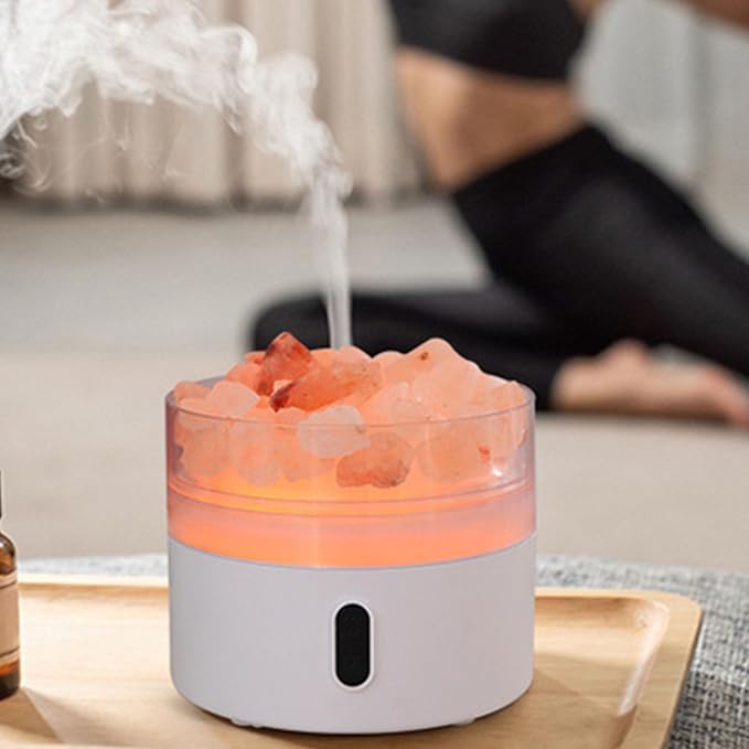 Salt Stone Lamp Diffuser Humidifier, 7 Colorful Light Intelligent Aromatherapy Mist Humidify Machine USE Charging Suitable for Office Desktop Home Bedroom Car