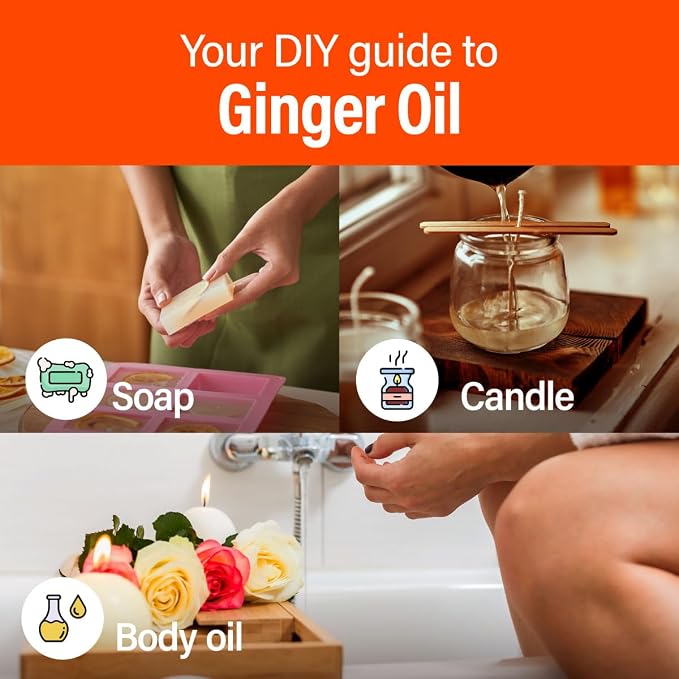 H'ana Ginger Oil - 1.02 Fl Oz Ginger Essential Oil for Hair, Skin, Diffuser, Aromatherapy & DIY