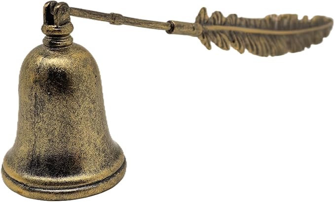 AIM & GGKK Vintage Bronze Feather Candle Snuffer Extinguisher - Long Handle with Bell-Shaped Cap, Decorative Candle Accessory for Smoke-Free Extinguishing