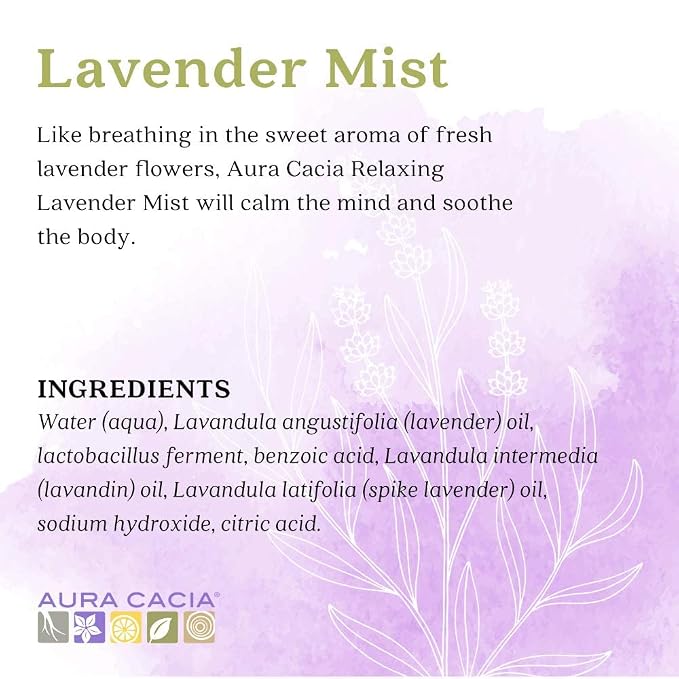 Aura Cacia Relaxing Lavender Aromatherapy Mist, 4-Ounce, Lavender Pure Essential Oils, Sweet & Floral Aroma