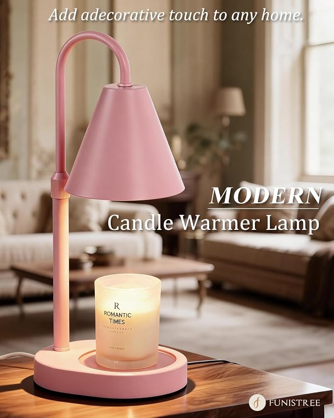 Funistree Modern Pink Candle Warmer Lamp with Timer, Dimmable Candle Lamp Warmer, Mothers Day Birthday Gifts for Women, Adjustable Candle Light, Anniversary Day Gifts Candle Warmer,Bedroom Home Decor