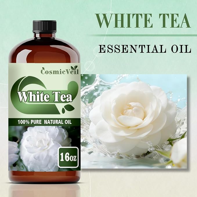 White Tea Essential Oil White Tea Oil for Aroma Diffuser,Humidifier,Home Fragrance,Cleaning,Body Care,Massage,Yoga,DIY Candle,DIY Soap CosmicVeil（White Tea，16 Fl Oz (Pack of 1)）