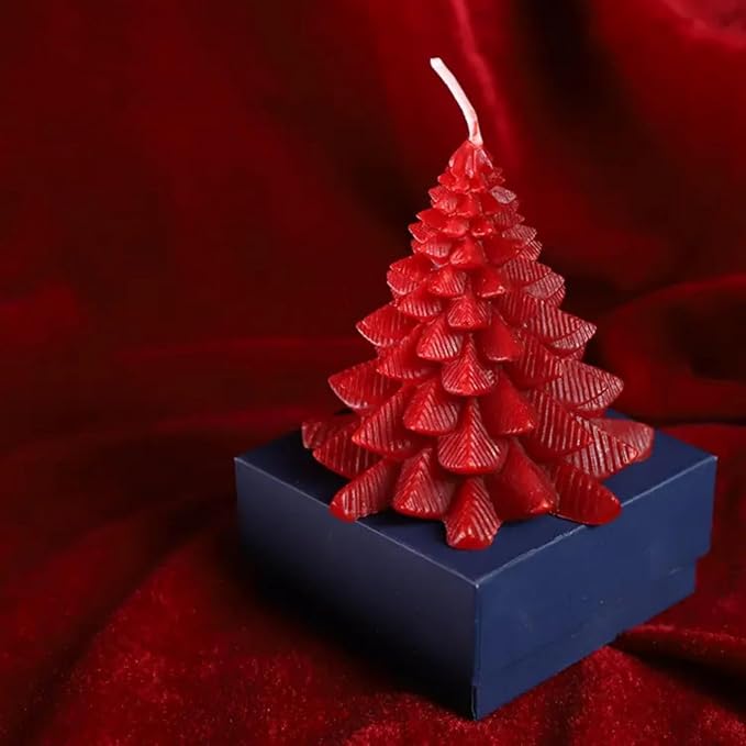 Christmas Tree Shaped Candle Set – Red & Green Unscented Decorative Holiday Candles, Pine Tree Design for Christmas Decor, Winter Table Centerpieces, Gifts – Handmade Wax Candles (2 Pack)