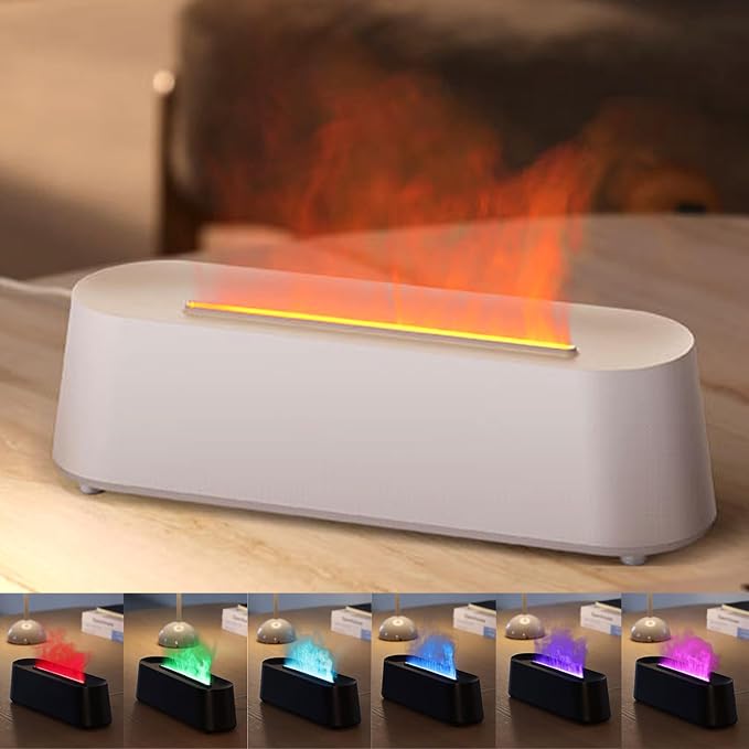 YALEDI Essential Oil Diffuser, Fireplace Flame Fire Oil Diffuser, 250ml Cool Mist Aromatherapy Humidifier, Scent Diffuser with 7 Colors Light, Remote Control, Timer & Auto-Off for Home, Room (White)