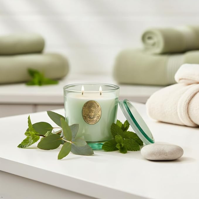 M&SENSE Two-Wick Eucalyptus Mint Candle for Relaxation | 120-Hour Burn Aromatherapy Soy Candle | Calming Stress Relief & Home Fragrance | 19.8 OZ Luxury Scent for Bedroom, Office & Gift