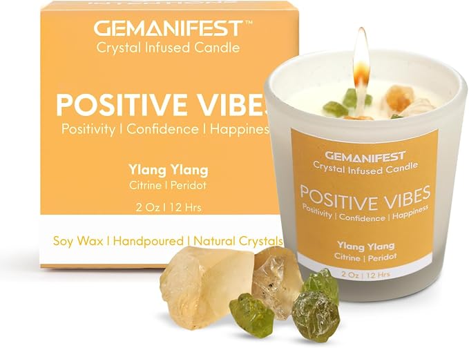 Ylang Ylang Manifestation Crystals Candle, Soy Candles for Home Scented Positivity Gifts, Valentine's Gift for Her/Him, Women's Thoughtful Meditation Gift