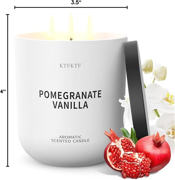 Pomegranate Vanilla Scented Candle for Home, 14.1oz 80H Long Lasting Aromatherapy Candles for Warmth & Festivity, Non-Toxic Essential Oil & Soy Wax | Fruity-Sweet Vanilla Fragrance