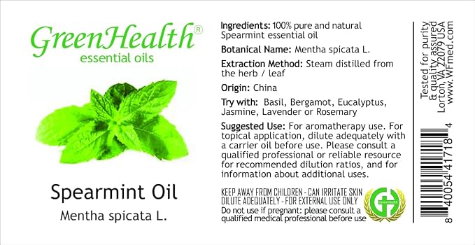 Spearmint Essential Oil - 32 fl oz - 100% Pure Essential Oil - Aluminum Bottle - Greenhealth