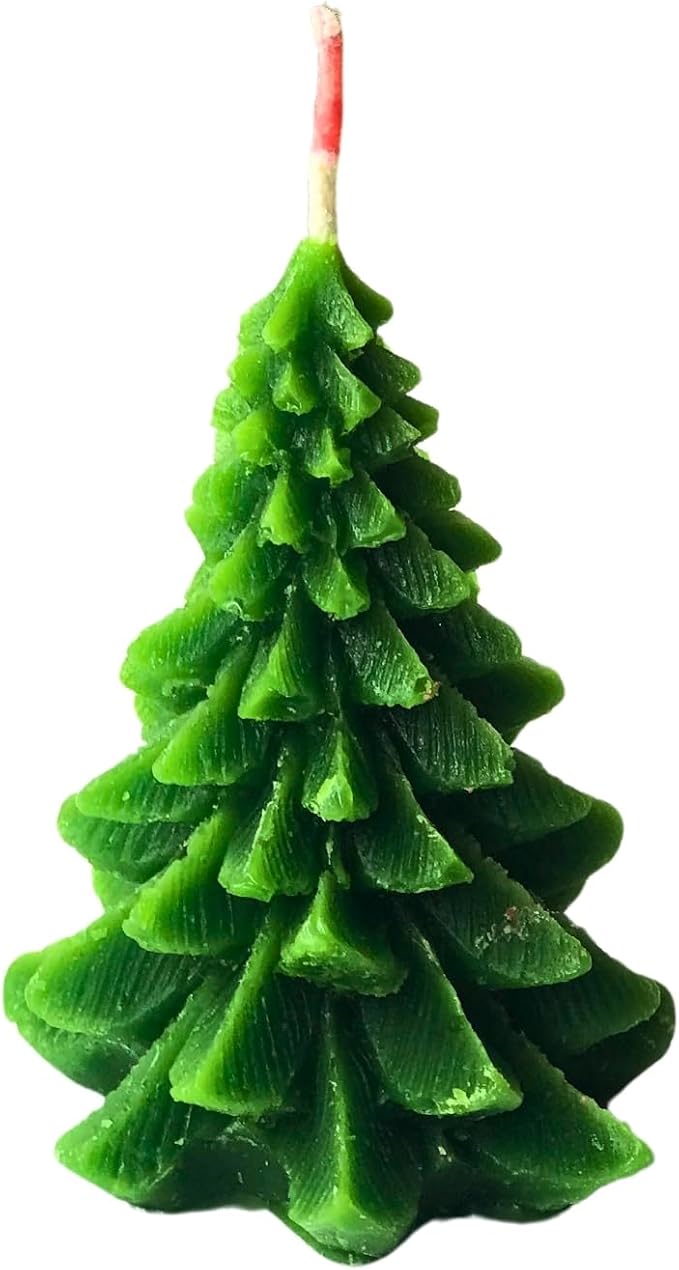 Christmas Tree Shaped Candle Set – Red & Green Unscented Decorative Holiday Candles, Pine Tree Design for Christmas Decor, Winter Table Centerpieces, Gifts – Handmade Wax Candles (2 Pack)