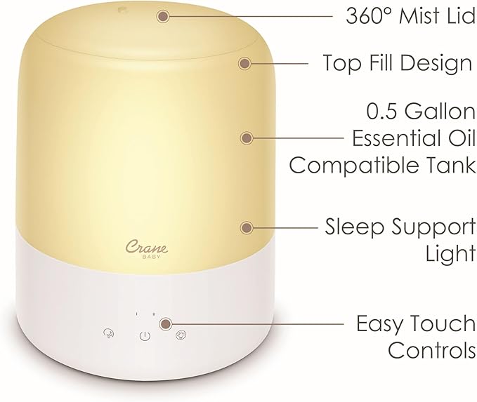 Crane Baby 3-In-1 Baby Humidifier Aroma Diffuser with Adjustable Nightlight, Auto-Shutoff, Humidifier for Baby Nursery, Baby Diffuser for Nursery