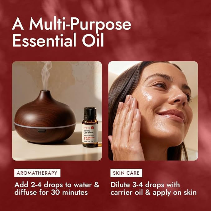 H'ana Vanilla Oil - 1.02 Fl Oz Vanilla Essential Oil for Hair, Skin, Diffuser, Aromatherapy & DIY