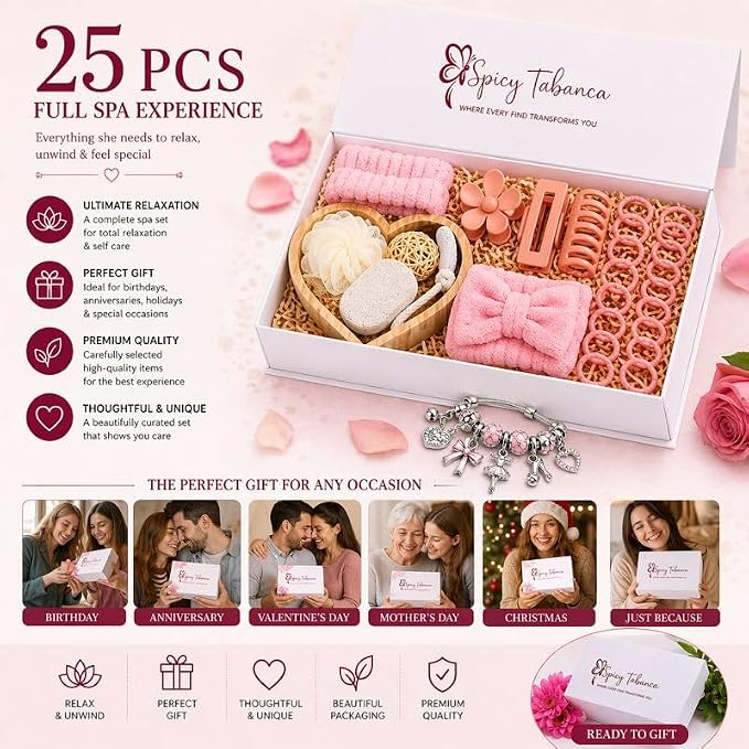 Ultimate 25‑Piece Spa Gift Set for Women – Luxury Self Care Bath Kit with Charm Bracelet, Relaxation Accessories & Premium Magnetic Gift Box – Perfect Birthday, Mother’s Day & Thank‑You Gift