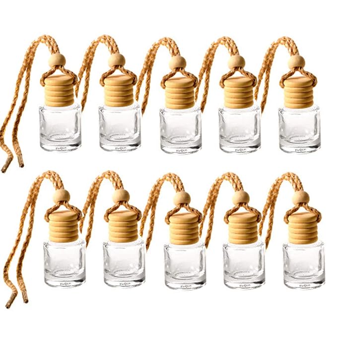 ConStore 10pcs Car Hanging Glass Pendant Perfume Aromatherapy Bottle Refillable Hanging Diffuser Air Fresher Ornament Vials