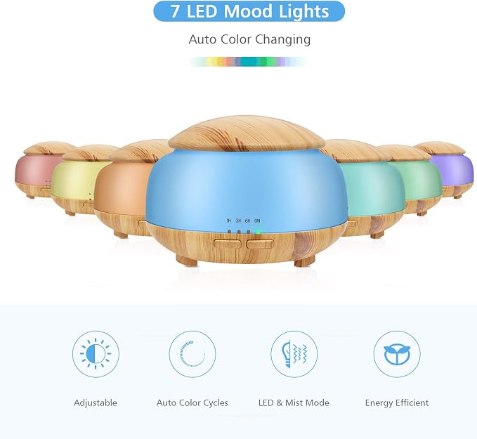 Essential Oil Diffuser, Daroma Aromatherapy Diffuser With Remote Control,300ml Aroma Ultrasonic Nebulizing Cool Mist Humidifier,7 Color Mood Lights & Waterless Auto-Off for Home Office Gift,Light Wood