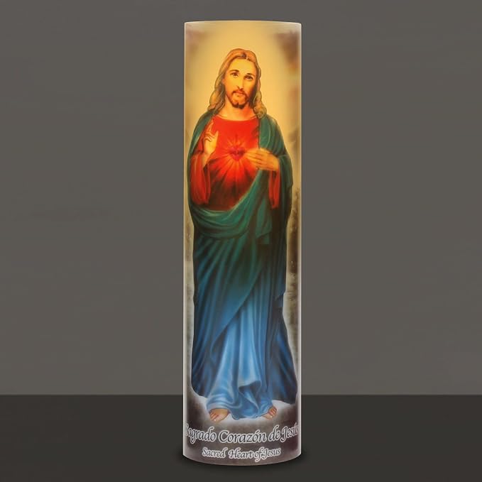 Stonebriar Jesus Flameless LED Devotional Prayer Candle with Automatic Timer, Unique Religious Decoration for Home, Office, or Place of Worship 8 Inches